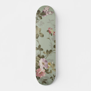  Dusty Olive Green Floral Design Skateboard