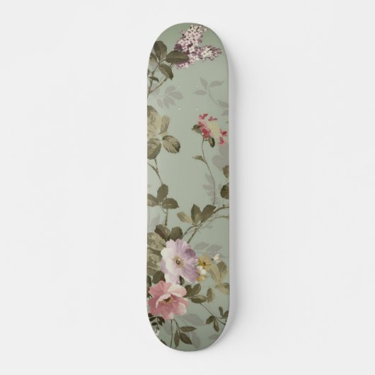  Dusty Olive Green Floral Design Skateboard (Voorkant)