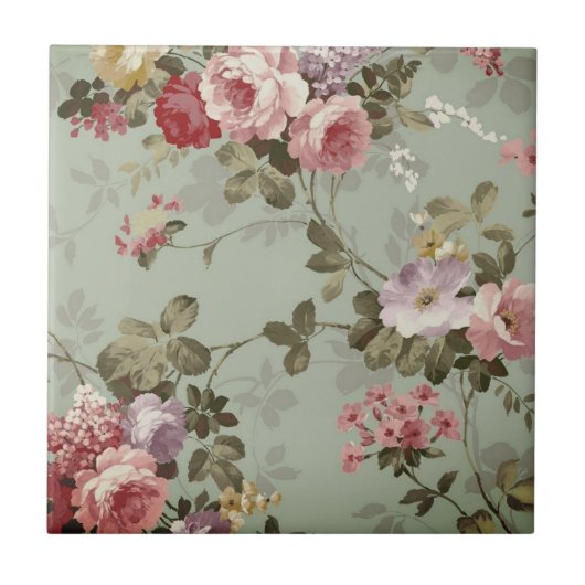  Dusty Olive Green Floral Design Tegeltje (Voorkant)
