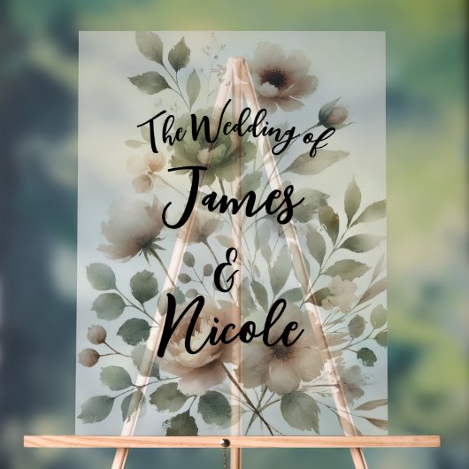 Dusty Olive Pink & Gold Waterverf Bloemen Huwelijk Acryl Bord (Neutraal)