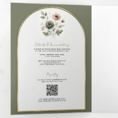 Dusty Olive Pink & Gold Waterverf Bloemen Huwelijk Drieluik Uitnodiging (Binnenzijde eerst)