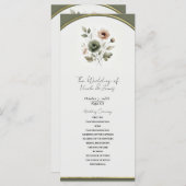 Dusty Olive Pink & Gold Waterverf Bloemen Huwelijk Programma (Voorkant / Achterkant)
