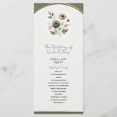 Dusty Olive Pink & Gold Waterverf Bloemen Huwelijk Programma (Voorkant)