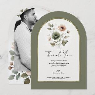 Dusty Olive Pink Gold Waterverf Floral Dank je wel Kaart