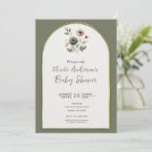 Dusty Olive & Pink Waterverf Floral Baby shower Kaart (Staand voorkant)
