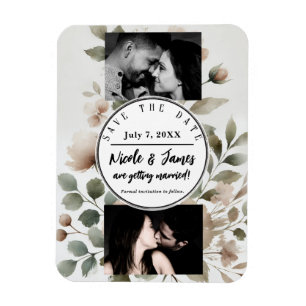 Dusty Olive & Pink Waterverf Floral Save the Date Magneet