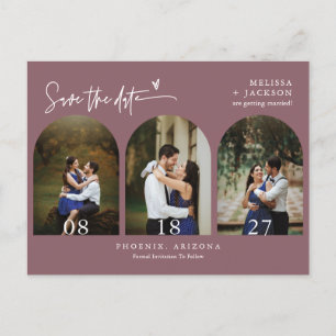 Dusty Paars Boho Arch Photo QR Code Save the Date Briefkaart