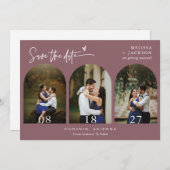 Dusty Paars Boho Arch Photo QR Code Save the Date Kaart (Voorkant / Achterkant)