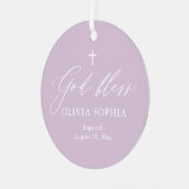 Dusty Paars Cross Girl Baptism Ceramic Ornament (Voorkant links)