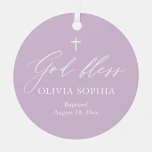 Dusty Paars Cross Girl Baptism Ceramic Ornament