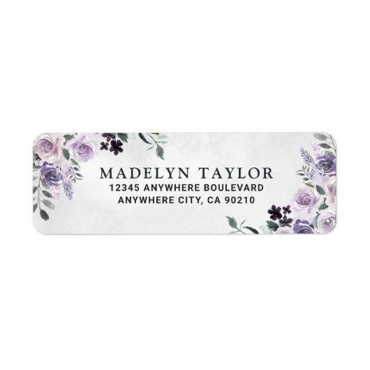 Dusty Paars en Silver Grey Floral Rustic Wedding Etiket (Voorkant)