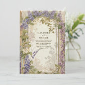 Dusty Paars en Silver Grey Floral Rustic Wedding Kaart (Staand voorkant)