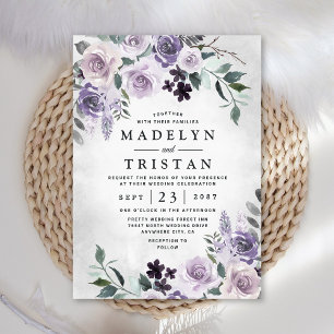 Dusty Paars en Silver Grey Floral Rustic Wedding Kaart