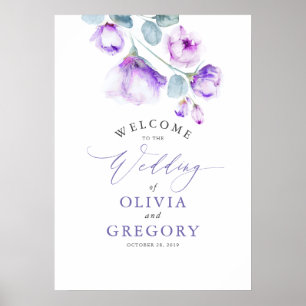 Dusty Paars Floral Elegant Wedding Welcome Sign Poster