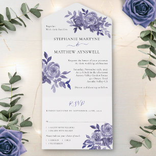 Dusty Paars Floral Rozen Foliage Wedding All In One Uitnodiging