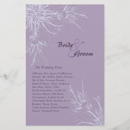 Dusty Paars Floral Wedding Programme (Achterkant)