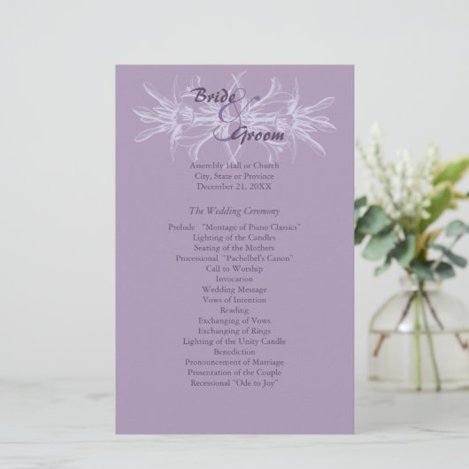 Dusty Paars Floral Wedding Programme (Staand voorkant)