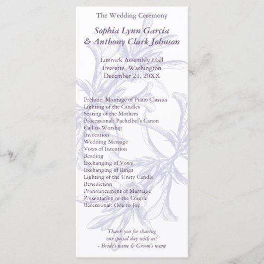 Dusty Paars Floral Wedding Programme Programma (Achterkant)