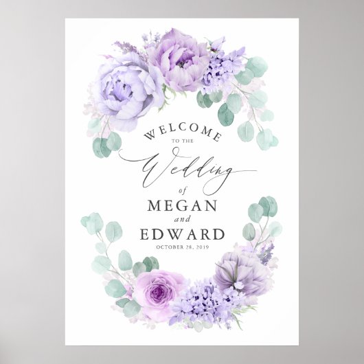Dusty Paars Floral Wedding Welcome Poster (Voorkant)