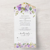 Dusty Paars Greenery Elegant Floral Wedding All In One Uitnodiging (Binnen)