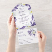 Dusty Paars Iris White Daisy Botanical Wedding All In One Uitnodiging (Afscheurbaar)