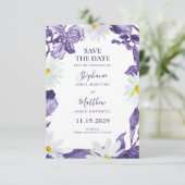 Dusty Paars Iris White Daisy Botanical Wedding Save The Date (Staand voorkant)