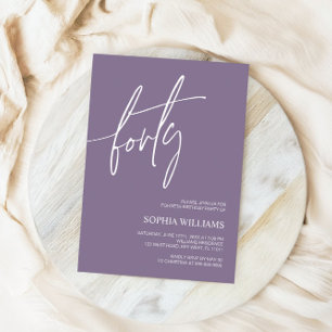 Dusty Paars minimalist uitnodiging 40th Birthday