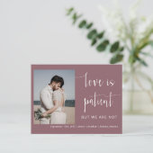 Dusty Paars Moderne Minimale Script Photo Elopemen Briefkaart (Staand voorkant)