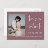 Dusty Paars Moderne Minimale Script Photo Elopemen Briefkaart (Voorkant / Achterkant)