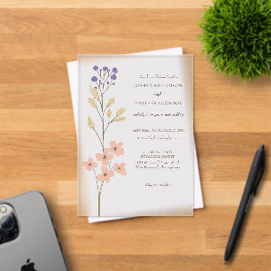 Dusty Paars, Peach Simple Floral Wedding Acryl Uitnodigingen
