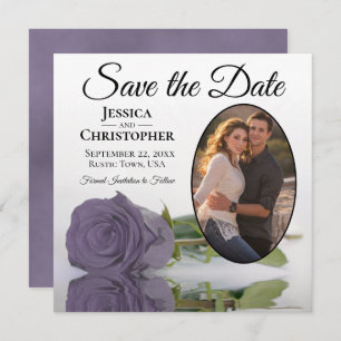 Dusty Paars Roos op White Oval Photo Chic Wedding Save The Date