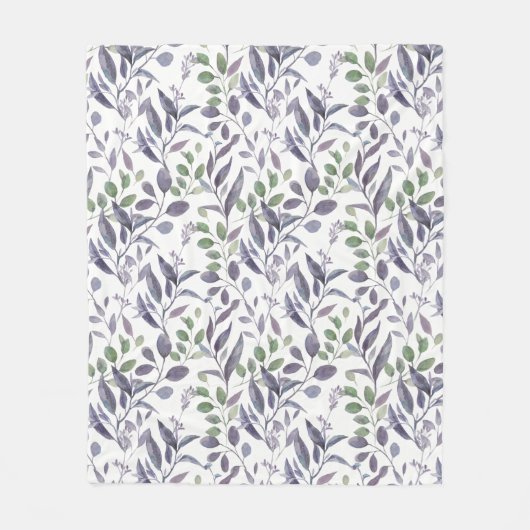 Dusty Paars Sage Green Leaves Greenery Fleece Deken (Voorkant)