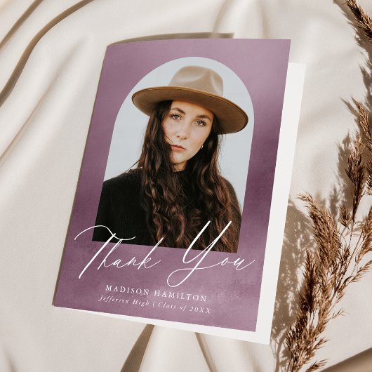 Dusty Paars Waterverf Arch Foto Afstuderen Bedankkaart