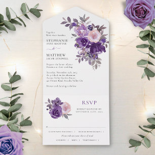 Dusty Paarse Blush Floral Wedding All In One Uitnodiging