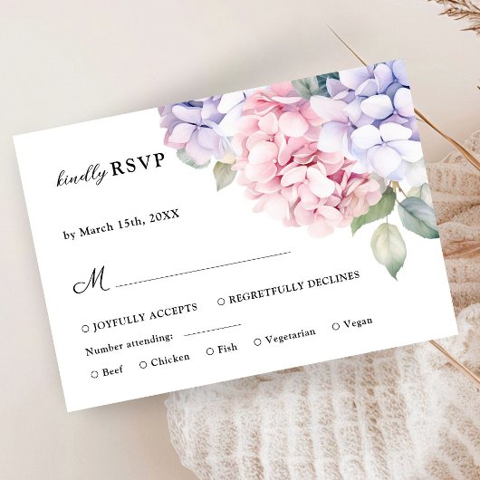 Dusty Paarse & Blush Roze Hydrangea Wedding RSVP
