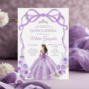 Dusty Paarse Bow Princess Silver Crown Quinceañera Kaart