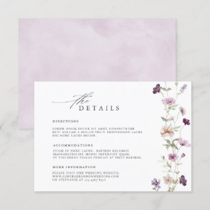 Dusty Paarse Lavendel Wildflower Wedding Details Informatiekaartje