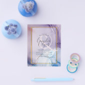 Dusty Paarse marine Blue Gold INK Wedding INVITE Flyer (Enkel)