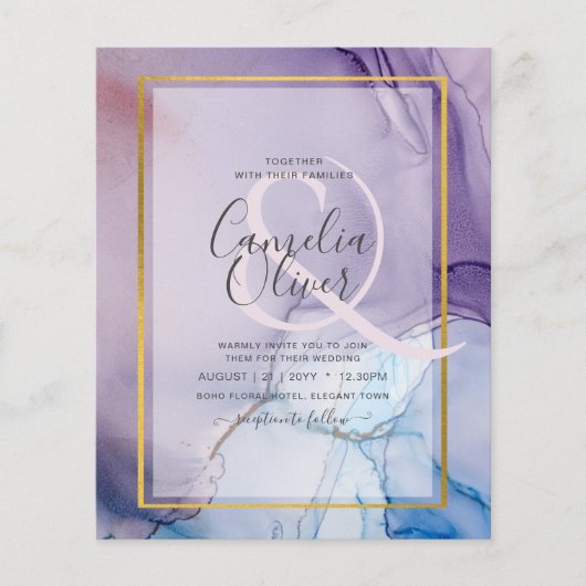 Dusty Paarse marine Blue Gold INK Wedding INVITE Flyer (Voorkant)
