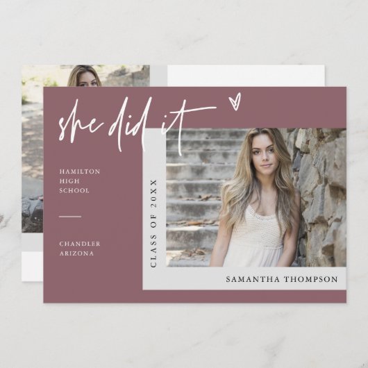 Dusty Paarse moderne boho ze deed het Afstudeerder Kaart (Voorkant / Achterkant)