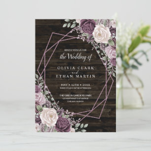 Dusty Paarse Roos Floral Geometric op Donker hout Kaart