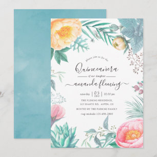 Dusty Pastel Tropical Summer Quinceañera Kaart