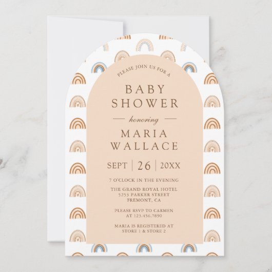 Dusty Peach Arch Earthy Boho Rainbow Baby shower Kaart (Voorkant)