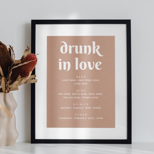 Dusty Peach Beige Wedding Bar Teken | Drunk In Lov Poster