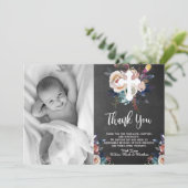 Dusty Peach Blauw Bloemen Doop Dank u kaart (Staand voorkant)