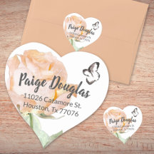 Dusty Peach Botanical Heart Shaped Address Seal