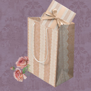  Dusty Peach Damask Antiek Lace Stripe Cadeaupapier
