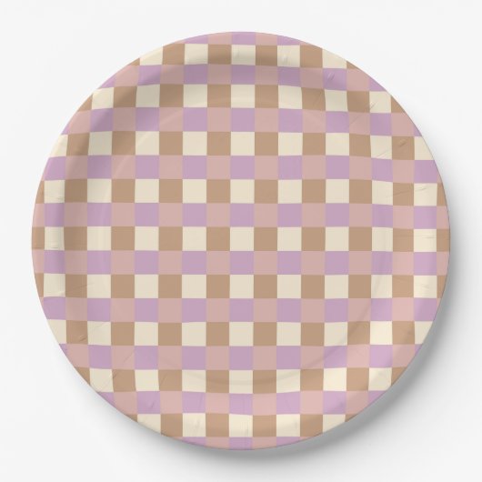 Dusty Peach en Lavender Plaid Papieren Bordje (Voorkant)
