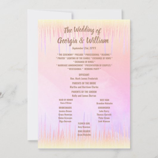 Dusty Peach Icicle programme de mariage Tableau de (Devant)