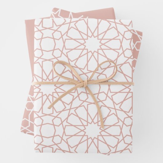 Dusty Pink Arabesque Pattern Gift Wrapping Paper (In situ)